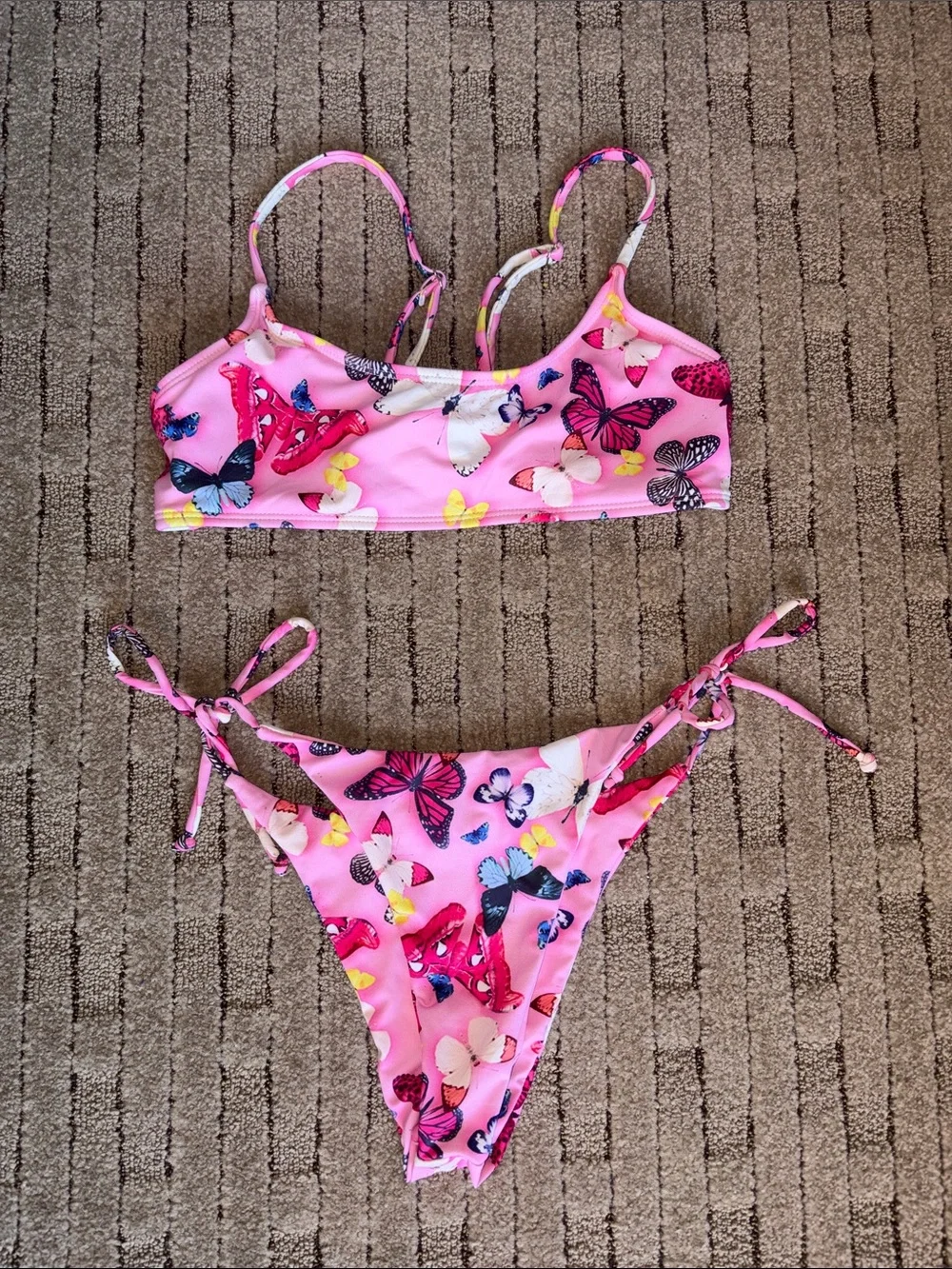 Pink Butterfly Print Bikini Set SHEIN